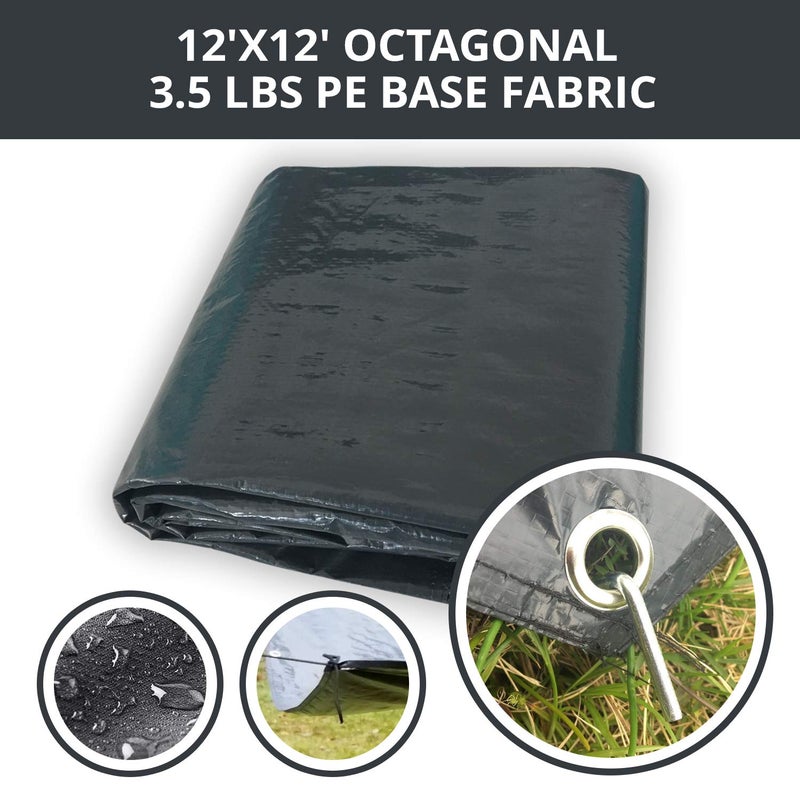 Alvantor Heavy Duty Tarp Waterproof 12'x12' Tarpaulin Ground Trailer with Rust Grommet Weather Resistant Cover Outdoor Camping 10 Mil Thick PE Floor Lightweight Mat Octagonal - Image 3